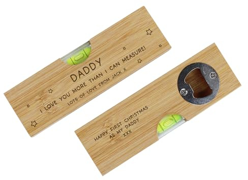 eBuyGB 2 in 1 Personalised Dad Bottle Opener, Wooden Spirit Level, I Love You More Than I Can Measure, Daddy Gift, Birthday Gifts for Him