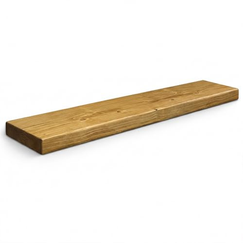 MKGT Rustic Floating Shelf – Solid Wood Chunky 4.5cm Thick 22cm Deep Wall Mounted with Hidden Brackets, UK Handmade Pine for Kitchen, Living Room, Bathroom & Fireplace Mantel (Rustic Pine, 50cm)