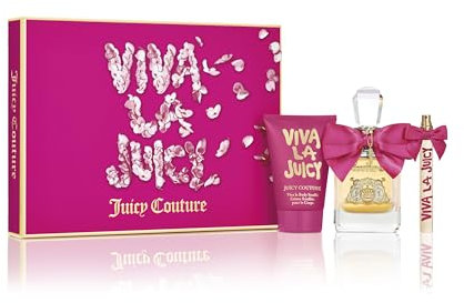 Juicy Couture, Viva La Juicy, Eau de Parfum für Damen, Zerstäuber, blumiger Duft, fruchtig & lecker, Körpercreme, Puffé, EDP 100 ml, Taschenduft 10 ml