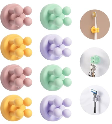 Zahnbürstenhalter, Funny Toothbrush Holder Silicone Zahnbürstenhalter Wand Multifunktions-Haken Ohne Bohren Wasserdicht Selbstklebend Badezimmer Rasierhalter Dusche (8 stück)