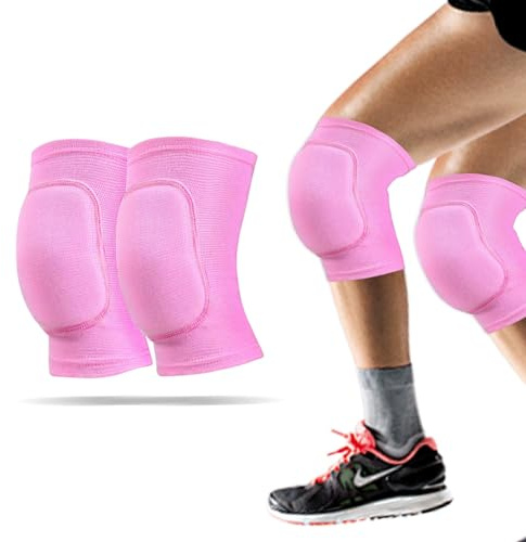 WiseJoy Sport-Knieschoner, Unisex, Rosa, 2 Stück | Dicker Volleyball, weich, elastisch, rutschfest, für Tanz, Fußball, Volleyball, Basketball, Yoga