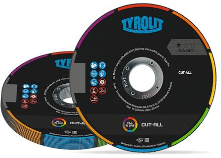 TYROLIT CUT ALL - Ruedas de corte universales - Discos de amoladora angular multiusos - Discos de corte de PVC, piedra y metal - 125 x 1 x 22,23 mm - AC60Q, paquete de 25