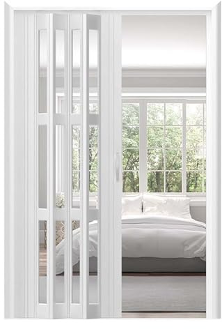 Concertina Folding Door, Acrylic Glass Internal Sliding Door, Aluminum Room Divider for Bedroom and Hallway, Accordion Partition for Pantry and Closet Entry