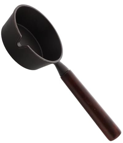 CIYODO Mini Padella in Ghisa Pentola Piccola Per Friggitrice Olio Padella Per Uova Con Manico in Legno Pentolino Per Latte Per Cottura Induzione