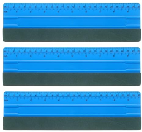 sourcing map 3pcs Vinyl Wrap Squeegee 9.8 Felt Edge Wrap Scraper with Ruler Vinyl Squeegee Window Tint Tool for Decal Wallpaper Window Car Wrapping, Blue