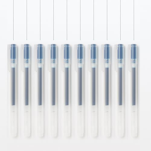 MUJI 無印良品 Gel-Tinten-Kugelschreiber, Set mit 10 Stück, transparenter Schaft mit Kappe. (Navy, 0,5 mm)