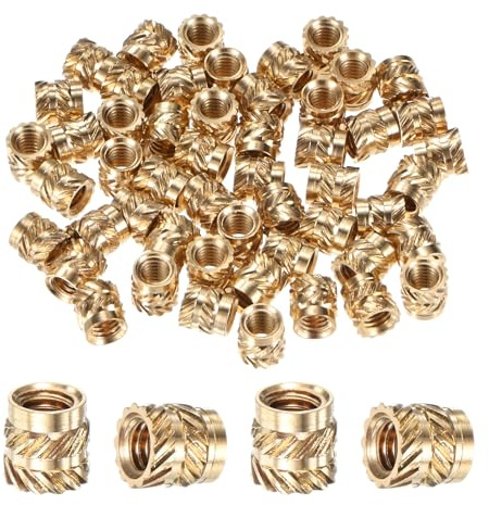 M METERXITY 50-Pack Threaded Inserts - M4 x 6mm L x 6mm OD Brass Heat Set Insert Nuts, for 3D Printing Components/Plastic Parts/Miniature Electronics Female Metric Knurled Nuts