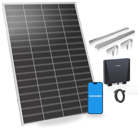 SUNSHARE Ray Lite 200W Balkonkraftwerk mit Halterung – Leichtes, vormontiertes Komplettset mit 800W Mikro-Wechselrichter & Solarpanel – Geeignet für verschiedene Balkone – Plug & Play