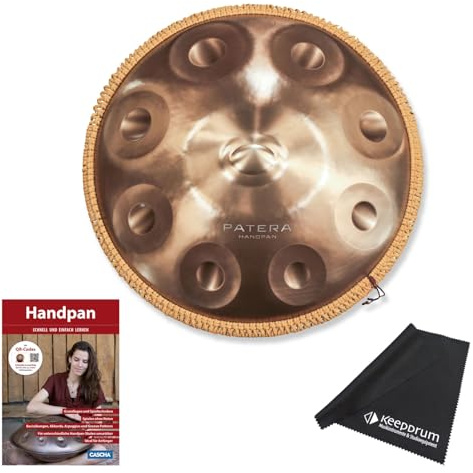 Patera HPDM-10 Edelstahl Handpan Compact D-Kurd + Lehrbuch + keepdrum Reinigungstuch