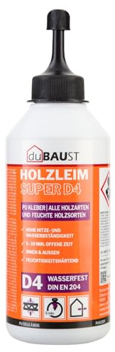 dubaust WOP24 Colle à bois polyuréthane - Excellente résistance à l'humidité D4 - Pour bois durs et tendres - Poncable et recouvrable - Bouteille de 500 g