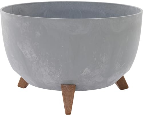 Oslo Stone Pot de Fleurs, Gris, Aspect béton, 40 x 25 cm, en Fibres de Plastique/Bois sur Pieds avec Insert