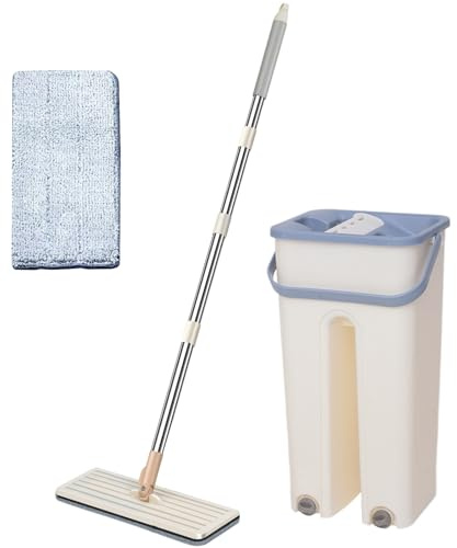 MOP HASSMARK E BUCKET, di lavaggio anti-burro | Bucket di scrittore compatto, cuscinetti in microfibra riutilizzabili con doppio serbatoio separato per pulizia secca e umida