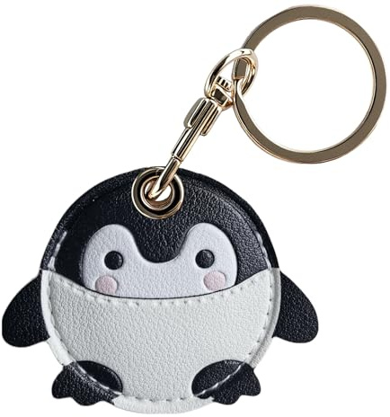 Dingfeiyu Hülle für AirTag mit Schlüsselanhänger, GPS Tracker Halterung Anhänger Case Cover Holder Schutzhülle für Schlüssel, Kind, Senioren, Haustierhalsband, Rucksäcke, Gepäck (Schwarzer Pinguin)