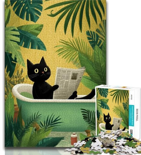 Puzzle für Teenager, 1000 Teile, Schwarze Katze in der Badewanne, Spielzeug, Lernspiele, Stressabbau, tolle Geschenke und Spielzeuge, 75x50cm