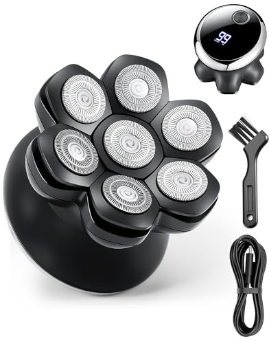 Lizoak Rasoir Tete Chauve Homme, 7D Rasoir Electriques Hommes Cheveux, Wet & Dry, IPX6 Étanche, 70 mins d'autonomie, Sans Fil Crane Chauve Rechargeable Pour Hommes Chauves Avec Écran LED