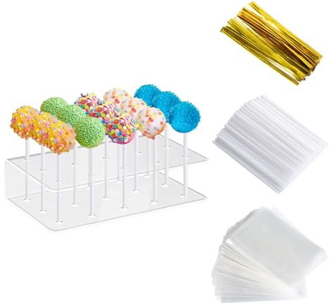 Celblisora 2-pack tårtfat med pinnar och omslag, 15 hål akryl tårtpinnar hållare skärm, klara tårtpinnar kit, klubba hållare för torkning, festtillbehör