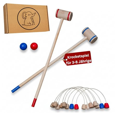 Eli® Krocket spel för barn inklusive klubbor – mål och bollar av trä