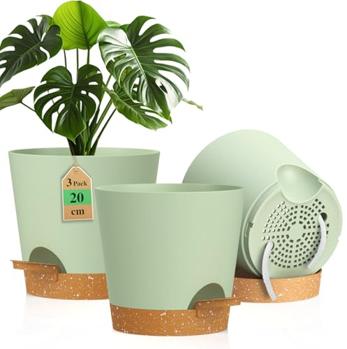 WSMKSZ 20cm Self Watering Plant Pots Indoor Outdoor, 3 Pack Flower Pots