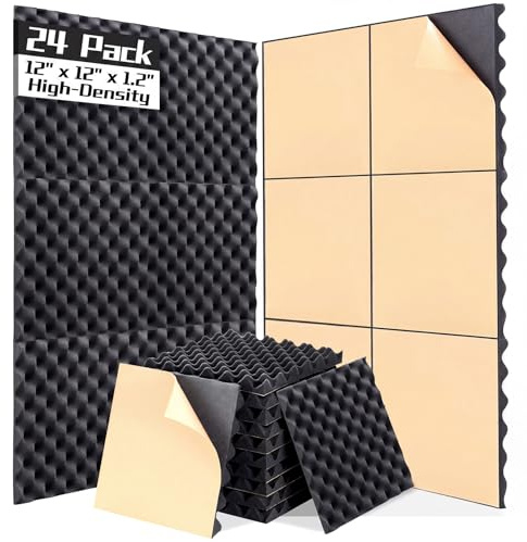 AUSLET 24 Pack Egg-Crate Acoustic Foam High Density Soundproof Panels 12x12x1.2 Inches Sound Proofing Panels Acoustic Foam Wall Panels for Studio, Home, Office & Gaming Room Black