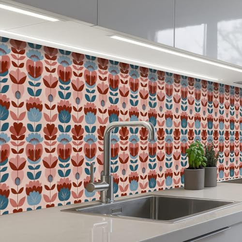 KitchenYeah© Crédence Cuisine À Coller 60x300 cm Protection Plaque De Cuisson Adhesif Plastique Rigide Dalle Murale Vintage - Motif - Coloré