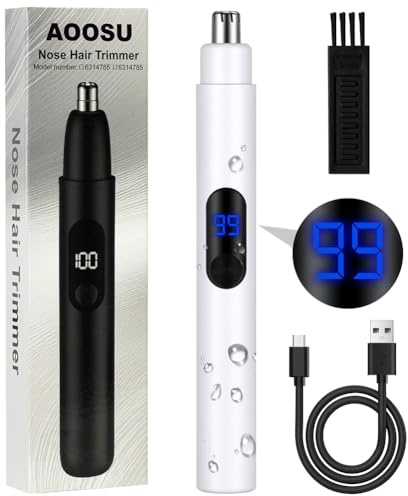 AOOSU Tondeuse Nez, Tondeuse à Poils de Nezs, Coupe Poils Nez et Oreilles USB Rechargeable, Rasoir Nose avec LCD Écran, Facile à Utiliser Lavable pour Hommes et Femmes