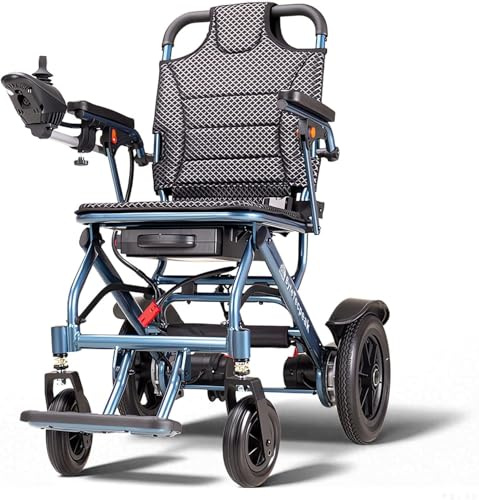 Elektrischer Rollstuhl faltbar leicht 20 km Reichweite | Eletro Transportrollstuhl für Senioren, reisetauglich & schmal, bis 150 kg, 500W Motor, herausnehmbarer 12Ah Akku