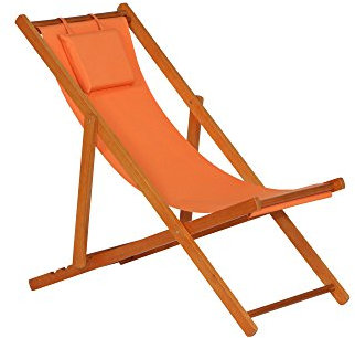 Siena Garden 672582 Liegestuhl Faro, 110x58x90cm, Gestell: Hartholz, in light teak, Kissenbezug aus Polyester mit 230g/m² in orange