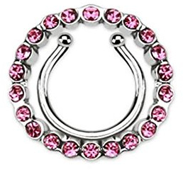 Paula & Fritz® Fake Brustwarzen-Piercing Brustpiercing Frau Maenner Intimpiercing Mann Nippelpiercing Kreis Zirkonia Clear Pink Aqua Edelstahl Chirurgenstahl 316L
