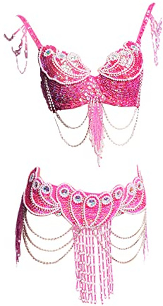ROYAL SMEELA Belly dance Costume Set Professional For Women Carnival Bellydance Bra and Belt, Hot Pink, Large