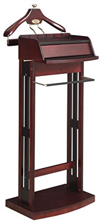 Proman Products Excalibur Wardrobe Wood Valet Stand with Power Extension, Large Storage Compartment, Contour Hanger, Trouser Bar, Tie & Belt Hooks and Shoe Rack - VL16200