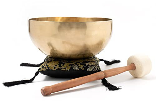 Traditionelle Klangschale für Yoga, Entspannung & Meditation I ca. 1200 g I Handgeschmiedet I Inkl. Klöppel/Kissen I Fair Trade aus Nepal