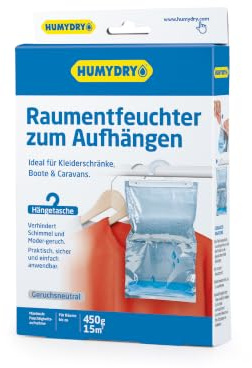 Feuchtraumsäcke - Kleiderbügel-Feuchtigkeitsaufhänger - Ideal zum Absorbieren von Feuchtigkeit aus Kleiderschränken, Badezimmern und Schlafzimmern - 450g Beutel - Humydry