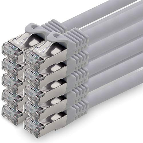 1aTTack.de 5,0m - gris - 10 pièces - Câble Réseau Ethernet Cat.7 Cat 7 10 GB/s SFTP PIMF LSZH - RJ45 Ethernet Switch LAN DSL Routeur Modem