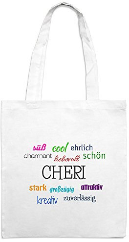 Jutebeutel mit Namen Cheri - Motiv Positive Eigenschaften - Farbe weiß – Stoffbeutel, Jutesack, Hipster, Beutel
