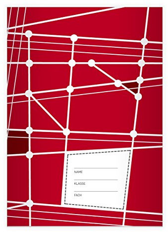 Kartenkaufrausch 8 Grafische DIN A4 Schulhefte, Rechenhefte mit geometrischem Muster in rot Lineatur 7 (Kariertes Heft)