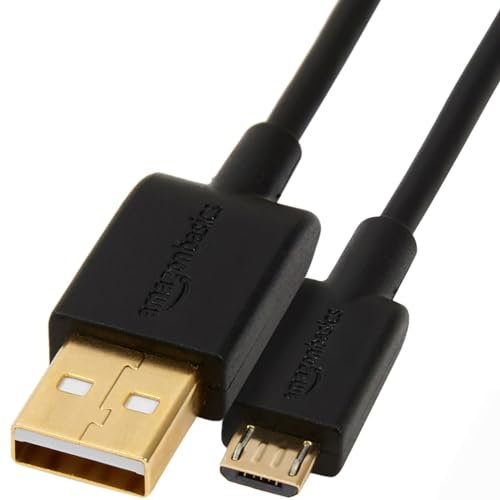 Amazon Basics 5-Pack USB-A to Micro USB Charging Cable, 480Mbps Transfer Speed with Gold-Plated Plugs, USB 2.0, 3 m, Black