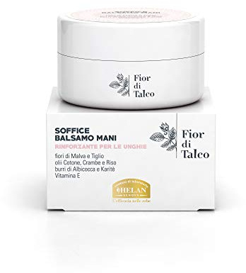 Helan, Fior di Talco - Creme Main et Ongles Sèches et Gercées, Émolliente contre Agents Atmosphériques, Baume Nourrissant et Parfumé, Crème Main Reparatrice avec Beurre de Karité, 50 ml, Made in Italy
