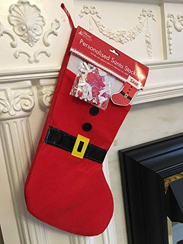 Shatchi Personalisierbare Weihnachtsstrumpf mit Weihnachtsmotiv, Weihnachtsdekoration, Weihnachtsmann, Sacksocken, Geschenkbeutel, Rot/Weiß