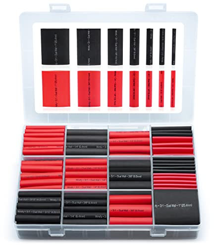 Wirefy Funda Termoretractil para Cables Impermeables - 200x Tubo Retractil para Cables de Doble Pared 3:1 - Recubierto con Adhesivo - Tubo Retráctil Impermeable - Negro y Rojo