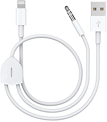 [Upgraded] Aux Cord for iPhone, Lightning to 3.5mm Aux Cord 2in1 Audio Charging Cable Compatible with iPhone 14 13 12 11 XS XR X iPad All iOS Version, Supports Car Stereo/Speakers/Headphone 3.94Ft