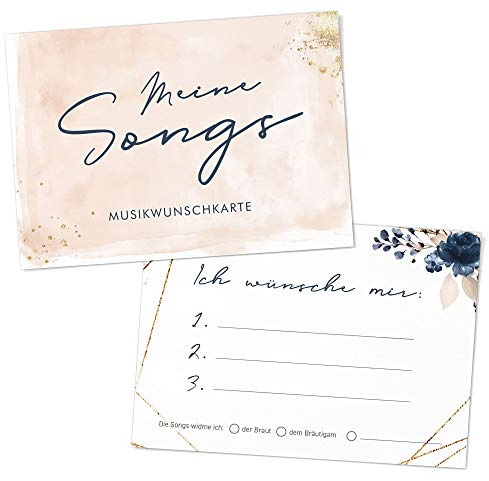 DeinWeddingshop 50 Musikwunschkarten A6 Musikwunsch, DJ-Karten für Hochzeit - Hochzeitsfeier, Gäste-Wünsche, Hochzeitsspiel, Premium-Papier - 10,5 x 14,8cm (Watercolor Breeze (rosé))
