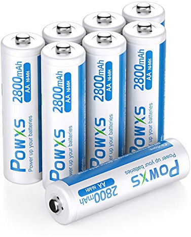 POWXS Piles Rechargeables AA, Ni-MH 2800mAh 1,2V 8PCS, Haute Capacité, AA Mignon LR6, Accu de Faible Auto-décharge, Plus de 1500 Cycles, Batteries Rechargeables AA Durables avec Boîte à Piles