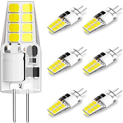 DUMILOO G4 LED Bulb T3 JC Bi-Pin Base 3W AC/DC 12V Daylight White 6000K 20W-25W Halogen Bulb Replacement for Under Cabinet Puck Light, Chandelier, RV, Landscape Lighting (6 Pack)