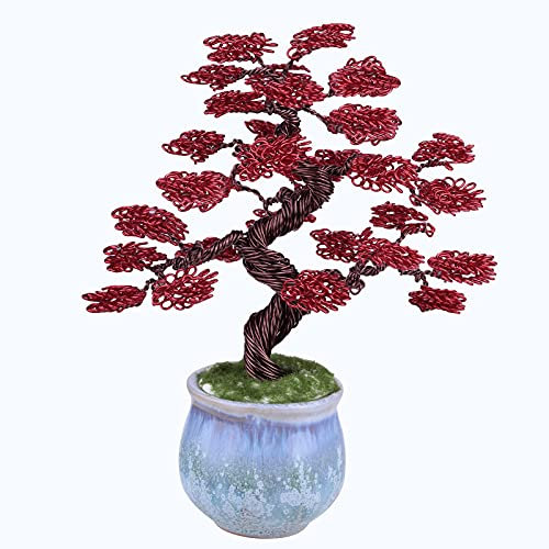 Nupuyai Handgefertigter Geldbaum aus Aluminiumdraht mit Keramiksockel Feng Shui Bonsai-Baum für Glück/Reichtum, moderne Handarbeit, Heimbüro-Dekoration