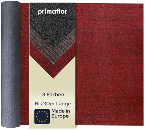 Primaflor Sauberlauf nach Maß - Valencia, Rot, 1,00m x 5,00m, Rutschfester Schmutzfangläufer Meterware, Robuster Küchenläufer, Zuschneidbarer Teppichläufer, Eingangsmatte für Flur und Windfang