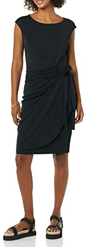 Amazon Essentials Robe Effet Portefeuille, col Bateau et Mancherons Femme, Noir, S