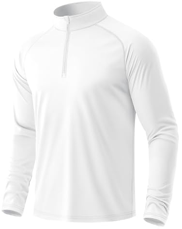 MAGCOMSEN UV-skjorta herr UPF 50+ 1/4 dragkedja funktionell skjorta långärmad Rashguard sportskjorta sweatshirt långärmad, 02-vit, L