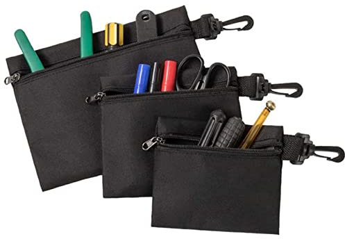 Kleine Mehrzweck Etuis, Beutel mit Karabiner und Reißverschluss für Kleinteile wie Nagel, Schrauben und Muttern - Werkzeugtasche Leer 3er Set