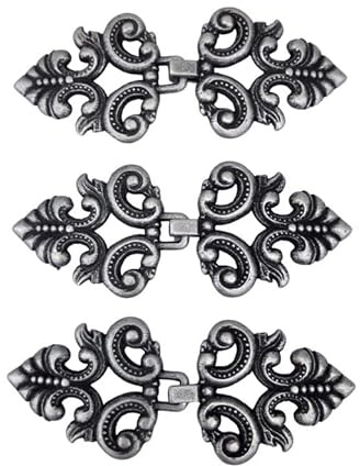 Hartmann-Knöpfe 3 Stück Metall Verschlüsse Zierverschluss altsilber zum Annähen Mantel Gewand Cape 60mm x 25mm, altsilberfarben