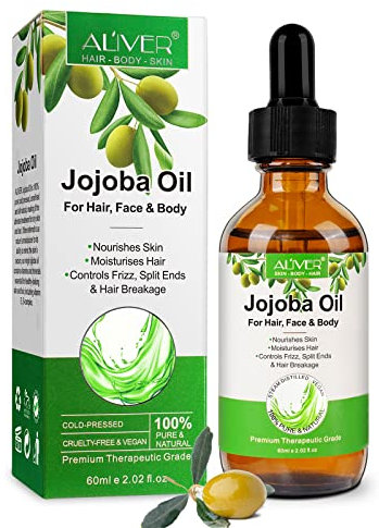 Jojoba Oil 60ml, 100% Pure Natural Jojoba Oil for Hair, Treatment For Damaged Hair & Dry Skin,Cold Pressed Oil For Hair, Beard, Nails and Skin